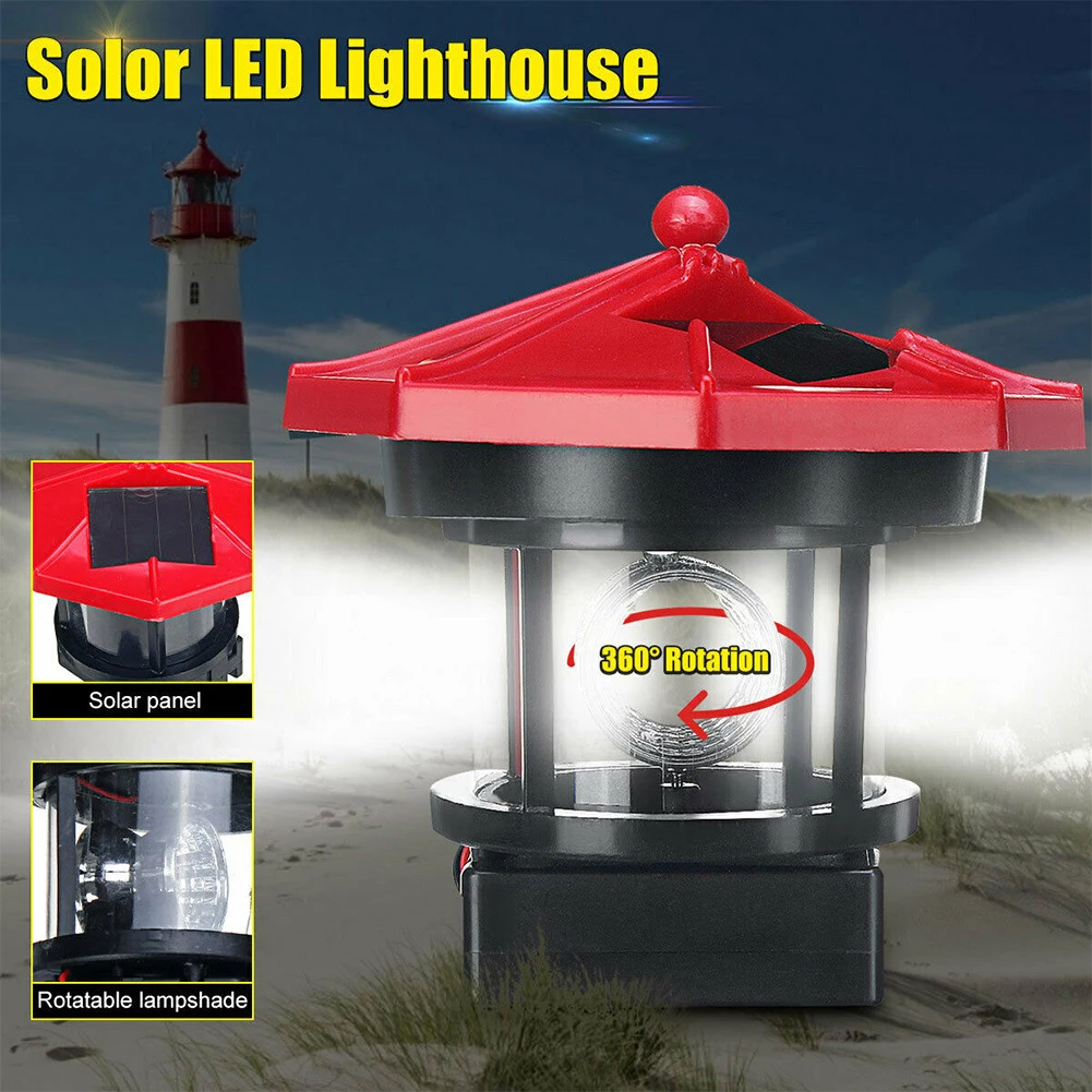 

Creative Lighthouse Solar LED Light Outdoor Smart Sensor Beacon Rotating Lamp Resin Lighthouse Sculpture Garden Fence Yard Decor