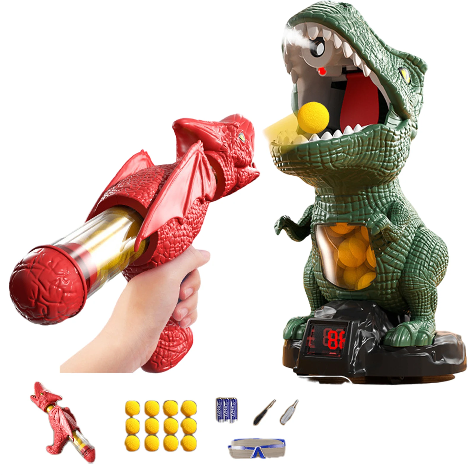 Mainan Menembak Dinosaurus untuk Anak Laki-laki Perempuan Permainan Menembak Target Bergerak Dinosaurus dengan Senjata Pompa dan Peluru Busa Mainan Anak-anak