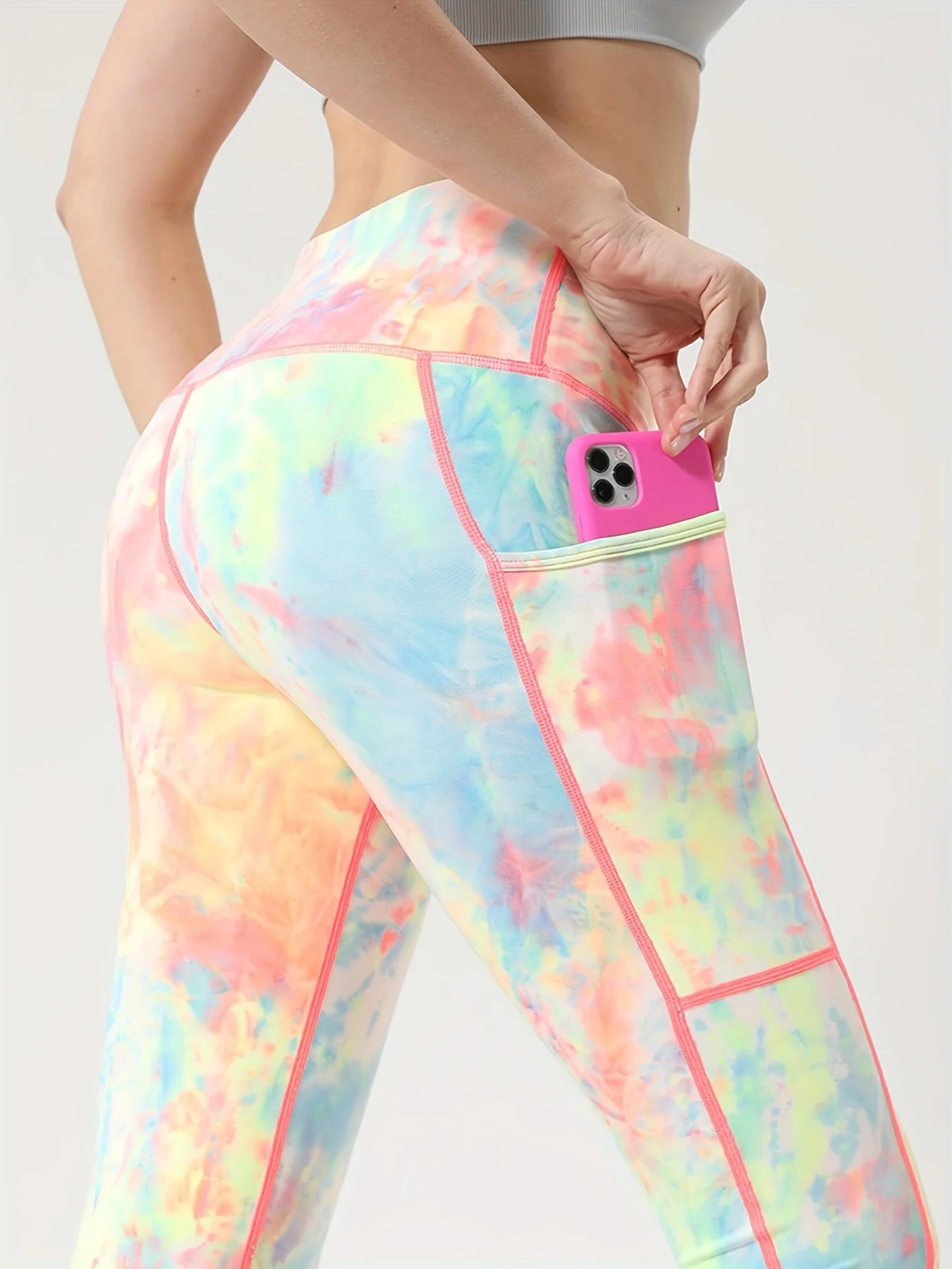 سراويل يوجا على شكل الورك الخوخي مصبوغة بربطة عنق عالية الخصر للتحكم في البطن سراويل لياقة بدنية للسيدات لباس ضيق للجري