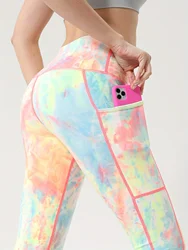 Tie-dyed peach hip yoga pants high waist tummy control fitness pants women's tie-dye running tights