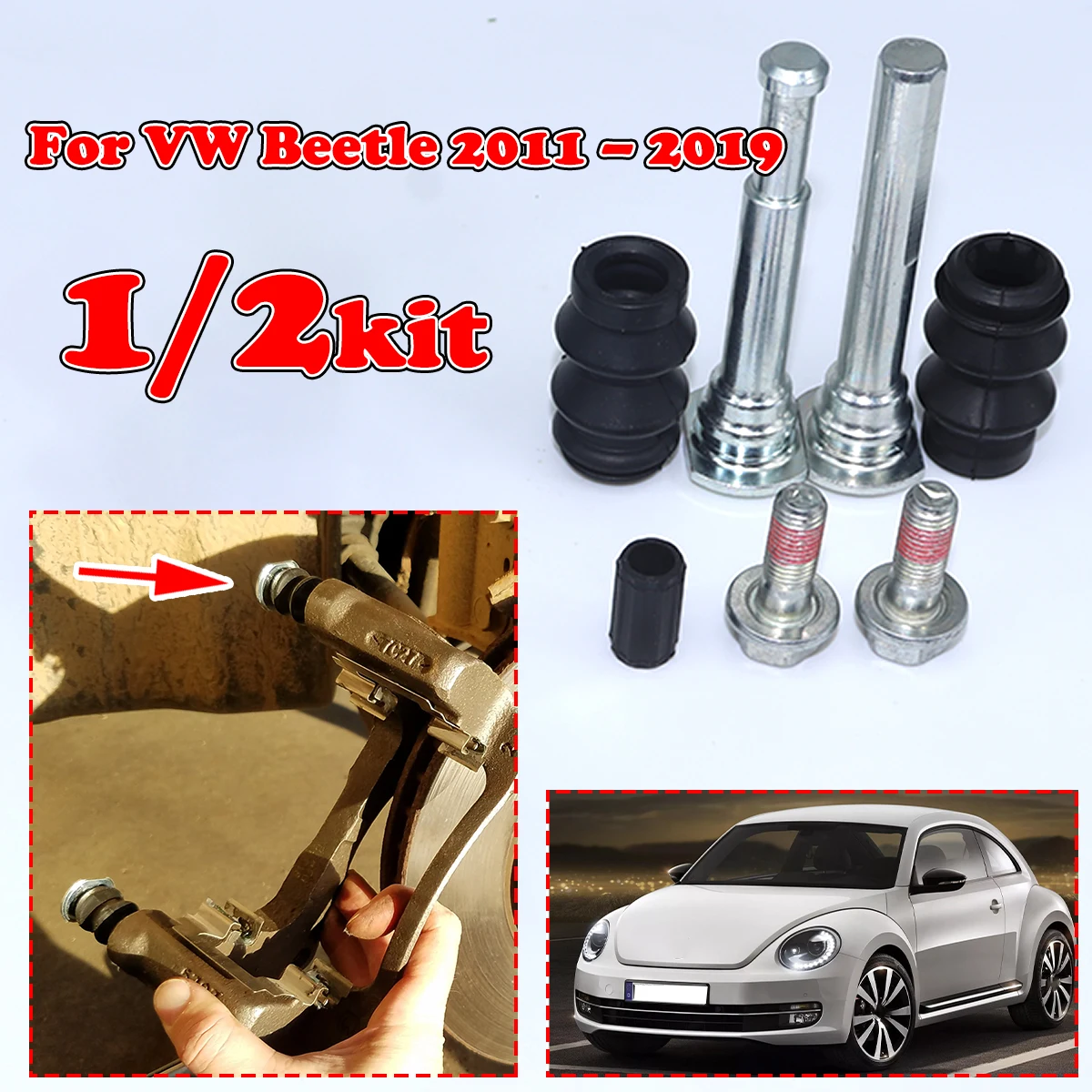 

1/2KIT For VW Beetle rear Brake Caliper Slider Guide Pins Bolt Kit Left Right Disc Housing Bellows Sleeve Bushing seal 2011-2019
