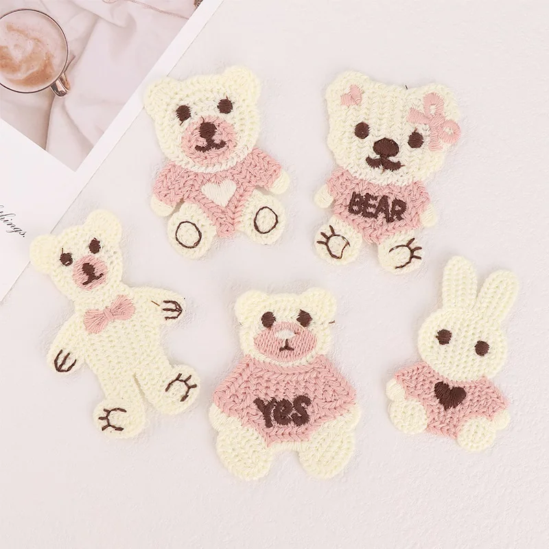 10pcs Cartoon cute little panda Mimi rabbit embroidery cloth stickers wool embroidery patch stickers shoes and hats accessories