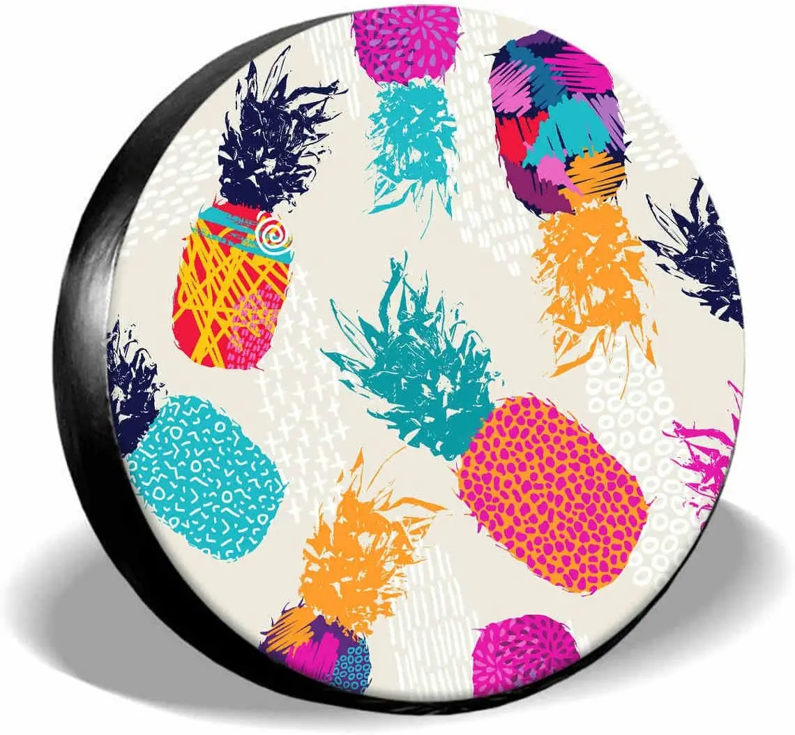 

IBILIU Colorful Funny Summer Pineapple Spare Tire Cover,UV Sun Protectors Wheel Cover Fruit White Tire Cover Universal Fit for J