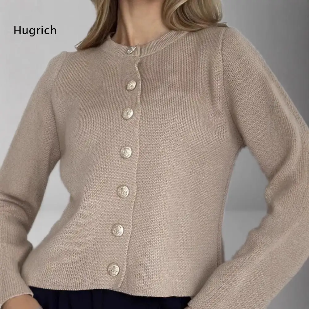 Elegant Beige Knitted Cardigan for Women Featuring Decorative Buttons and Relaxed Fit Breathable Fabric Daily Comfort Wear