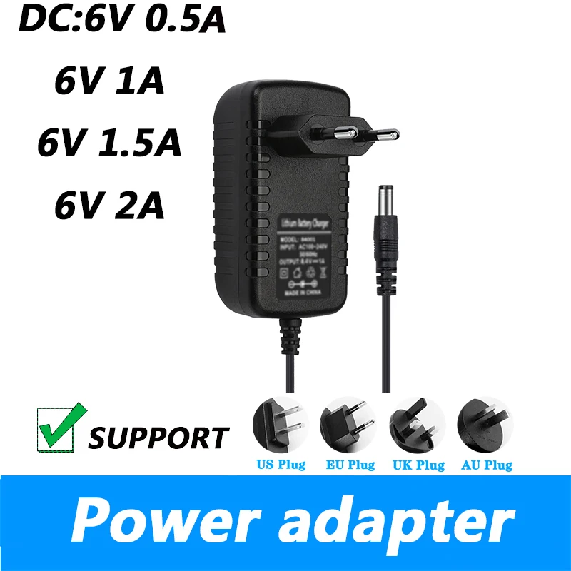 Adaptador de corriente DC 6V 0.5A 6V 1A 6V 1.5A 6V 2A enchufe británico AU enchufe 5,5*2,1mm Fuente de alimentación