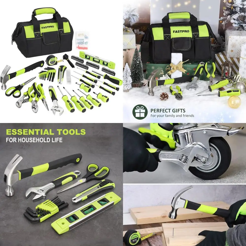 

220-Piece Essential Home Tool Kit for Repairs, with 12-Inch Green Storage Bag