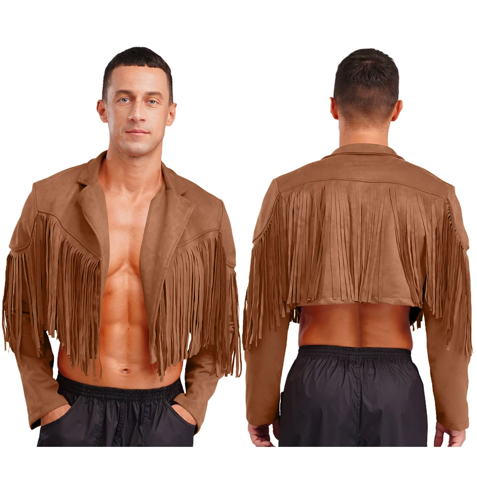 

Faux Suede Vintage Color Cardigan Adult Men Hippie Western Cowboy Folk Stylish Short Jackets Long Sleeve Open Stitch Coats