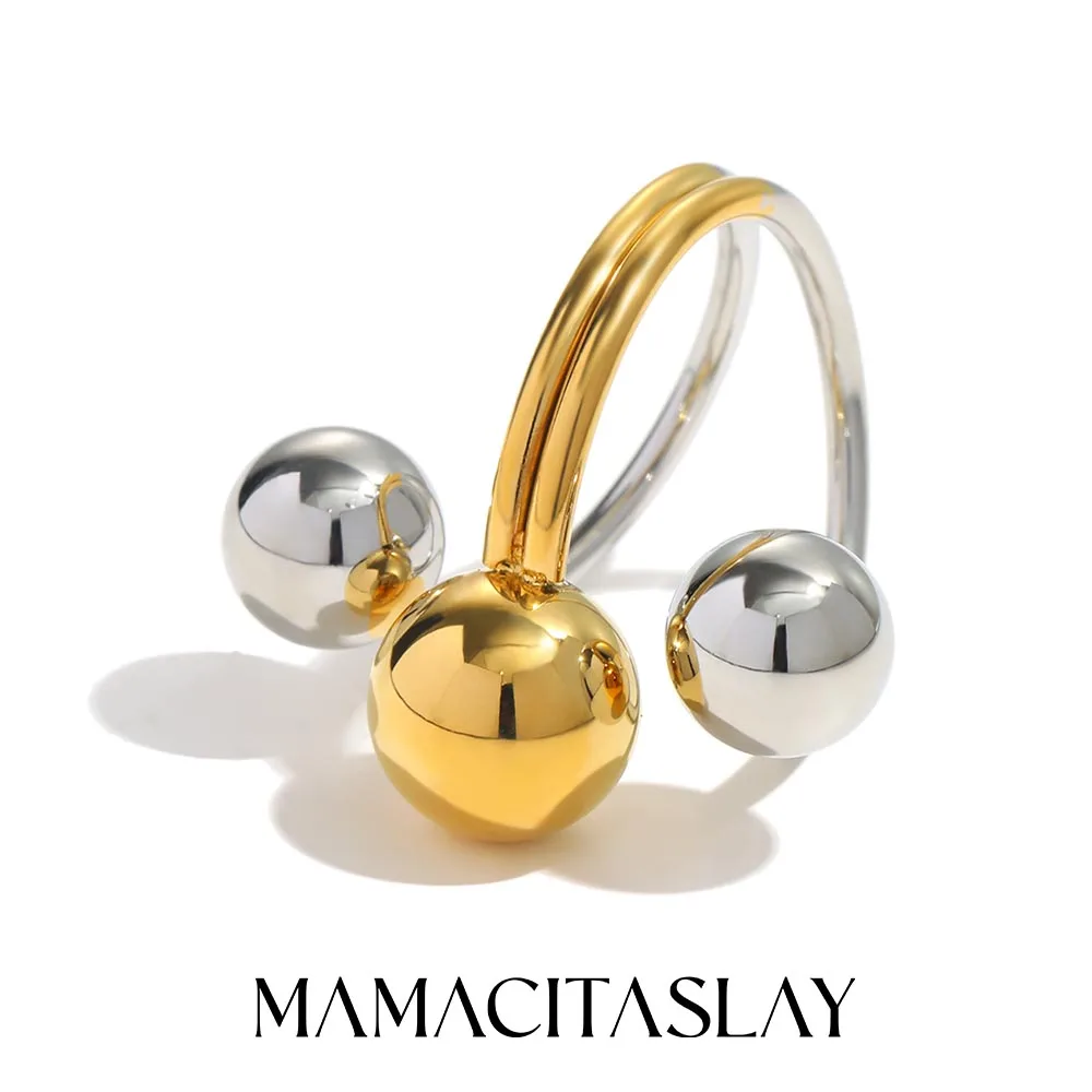 

MamacitaSlay Unique Cool 18K Gold Plated Stainless Steel Three Ball Adjustable Ring Women's Charm Exaggerated High Quality Gift