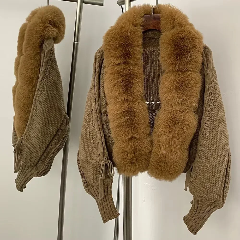 

Пальто из искусственного меха, вязаный однотонный свитер из искусственного меха, теплый женский весенне-осенний трикотаж, укороченный кардиган, свитер, женская короткая меховая куртка