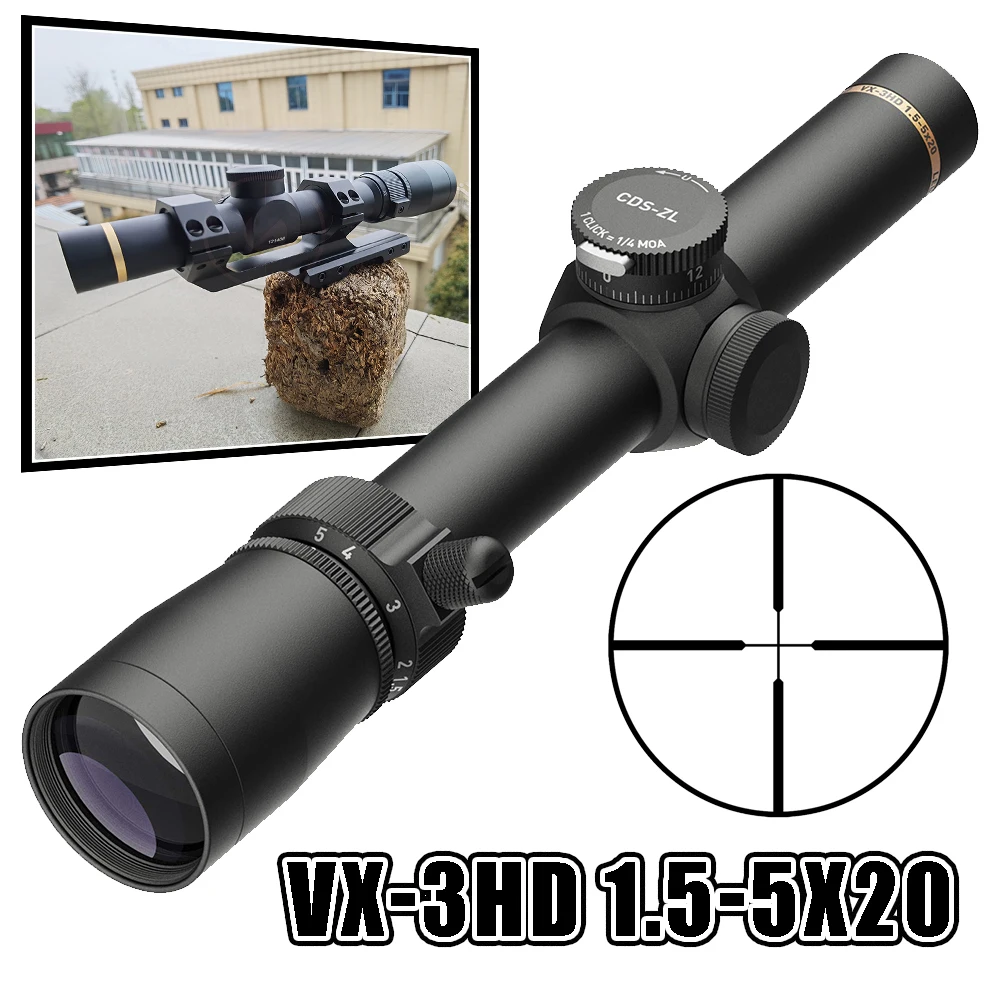 

VX-3HD 1.5-5x20mm Short Rifle Scope Cross Optical Sniper Scope Outdoor Hunting HD Aseismatic Single Barrel Riflescope