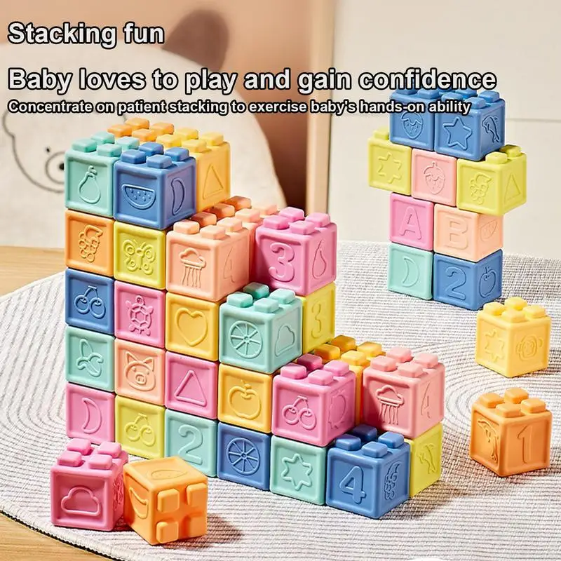 Soft Blocks Rubber Stacking Toy Set Toddler Sensory Toys Construction Toys Kids Teething Toy Building Block For Birthday Holiday