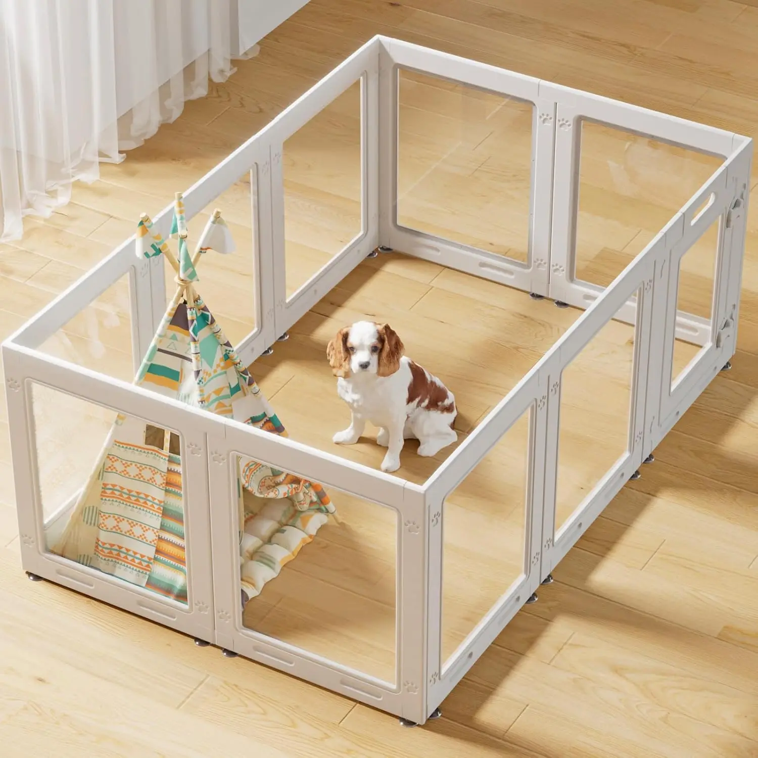

Clear Acrylic Puppy Playpen 23.6' with Door, 10-Panel Indoor Pet Fence for Small Dogs, Easy Assembly (White)