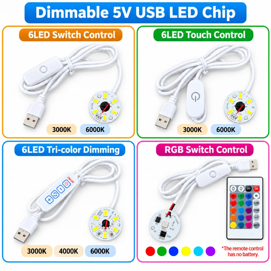 4/2/1Pcs 5V USB Dimmable LED Chip Panel Light Touch / Switch / Remote Control RGB Light Board for DIY Desk Lamp Night Light