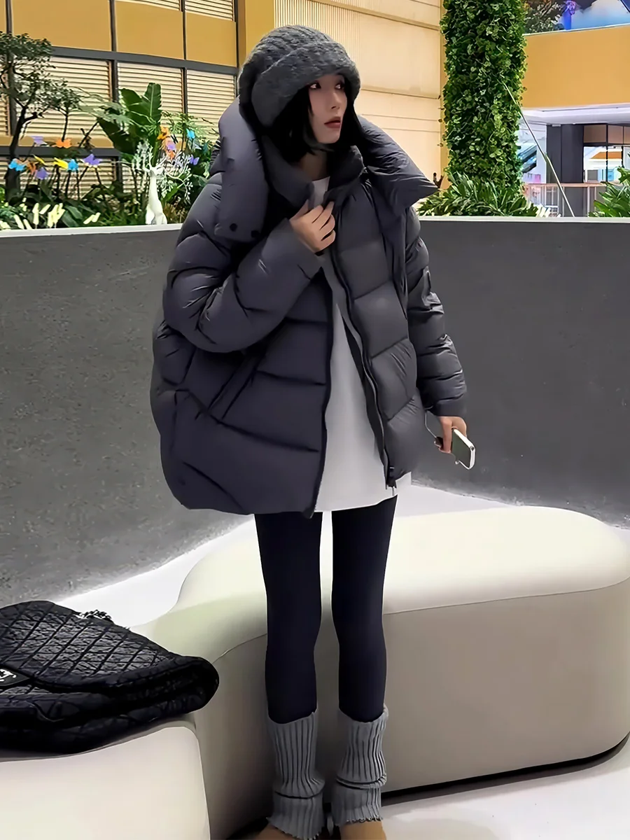 Casaco de Inverno Thiened Branco para Mulheres, Jaqueta com Capuz, Acolchoada, Estilo Moderno, à Prova de Frio