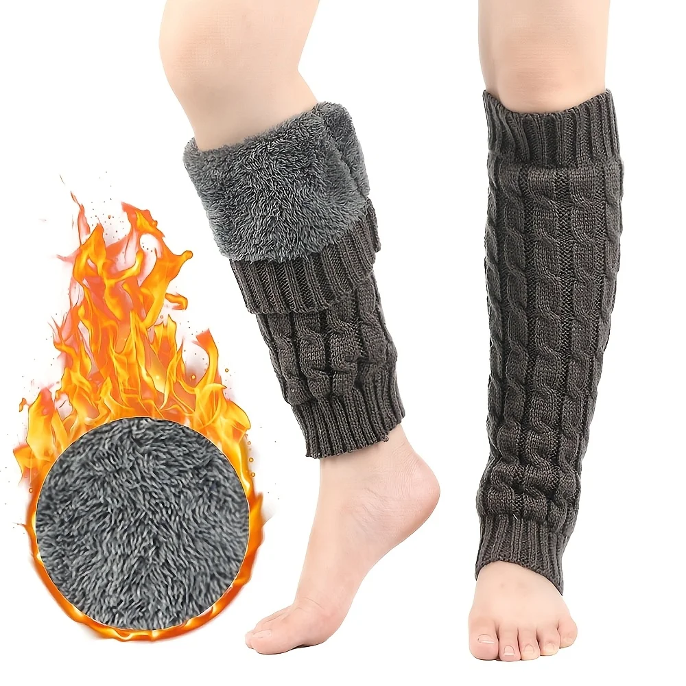 Women's Elegant Cable-Knit Fleece-Lined Warm Leg Warmers and Boot Socks - Ultra-Thick for Winter Warmth, Soft Plush Lining, Machine Washable, Available in Multiple Colors, Autumn and Winter Fashion Accessory, Cold Weather Gear, Twisted Design, Fleece-Lined Warm Material