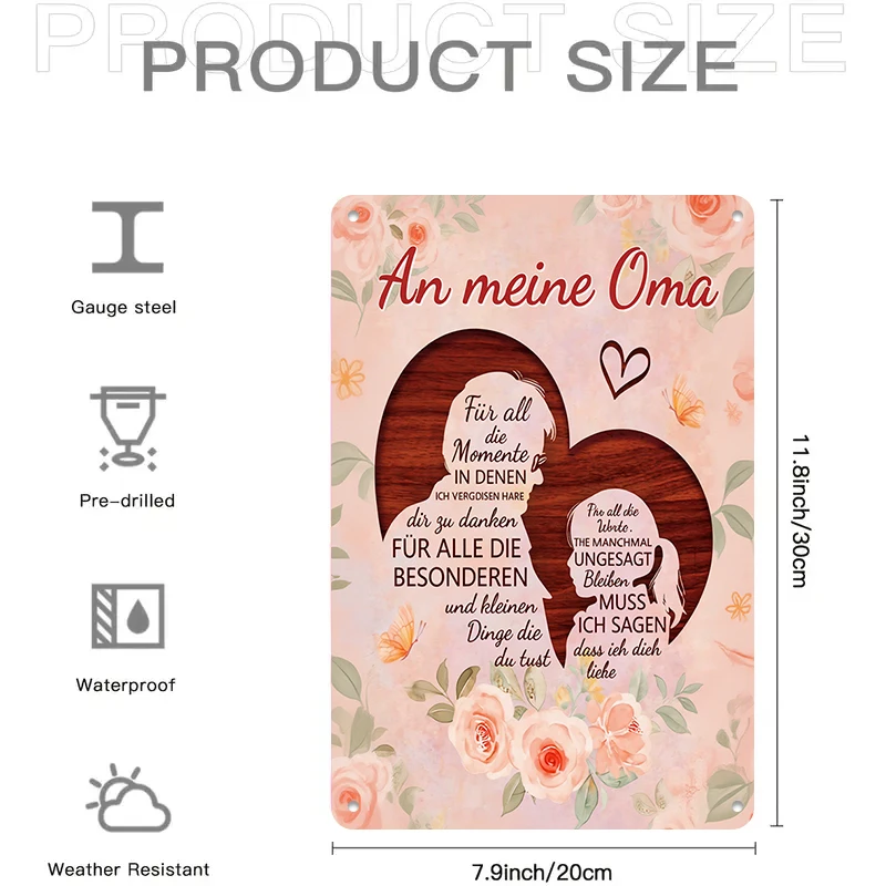 1 قطعة 2D شقة دافئة خشبية على شكل قلب تصميم الجدة الحديد اللوحة اللوحة الألمانية الأسرة التذكارية الديكور جدار اللوحة غرام