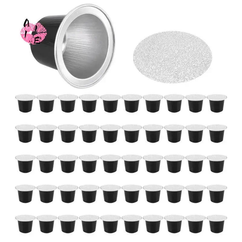 A11E-50Sets Refillable Coffee Capsules Cup Disposable Coffee Capsules Packaging Cafe Supplies For Nespresso Black