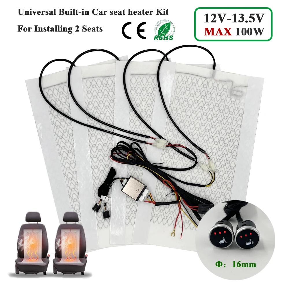 Universele Max 100 W Ingebouwde Autostoel Verwarming Kit Fit 2 Zetels met 12 V Koolstofvezel Verwarming Pads 3 Niveaus Schakelaar Systeem