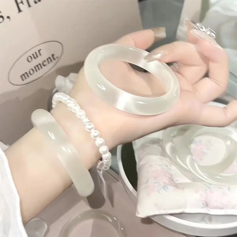 

Ice transparent light pink bracelet women's white moonlight opal jade bracelet for wife and girlfriend wedding birthday gift