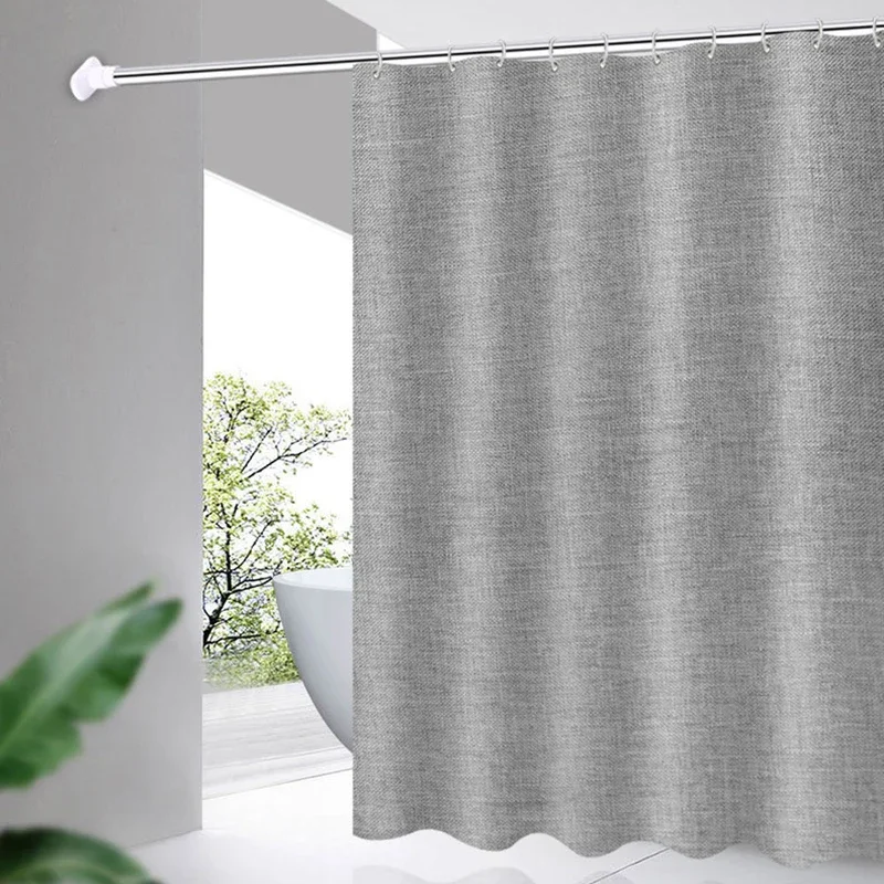 Waterproof Linen Cotton Shower Curtain Gray Bathroom Curtains Solid Color Bathtub Large Wide Bathing Cover with Hooks 6 Colors