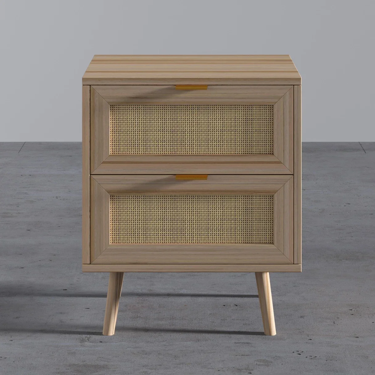 

-Modern Bedroom 2 Drawer Light Brown Bedside Table Wood Night Stand