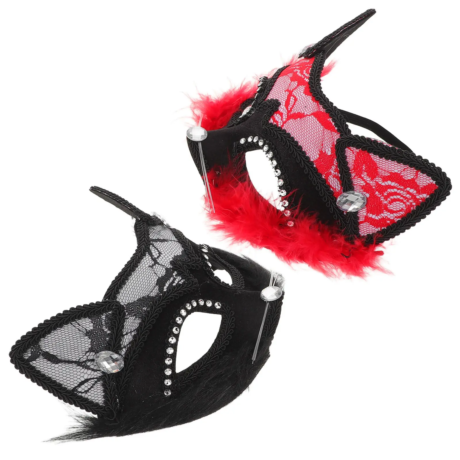 2Pcs Masquerade Cat Mask Lace Women Halloween Party Costume Cosplay Mask Adjustable Comfortable Breathable Design