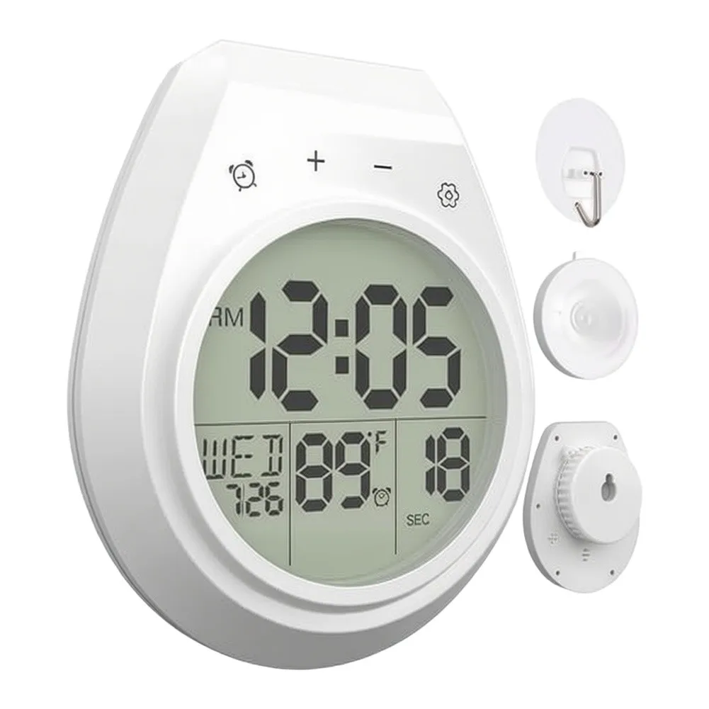 Waterproof For Bathroom Timer Clock Featuring Bold Numbers Time Date Day Seconds and Dual Scale Temperature Readout