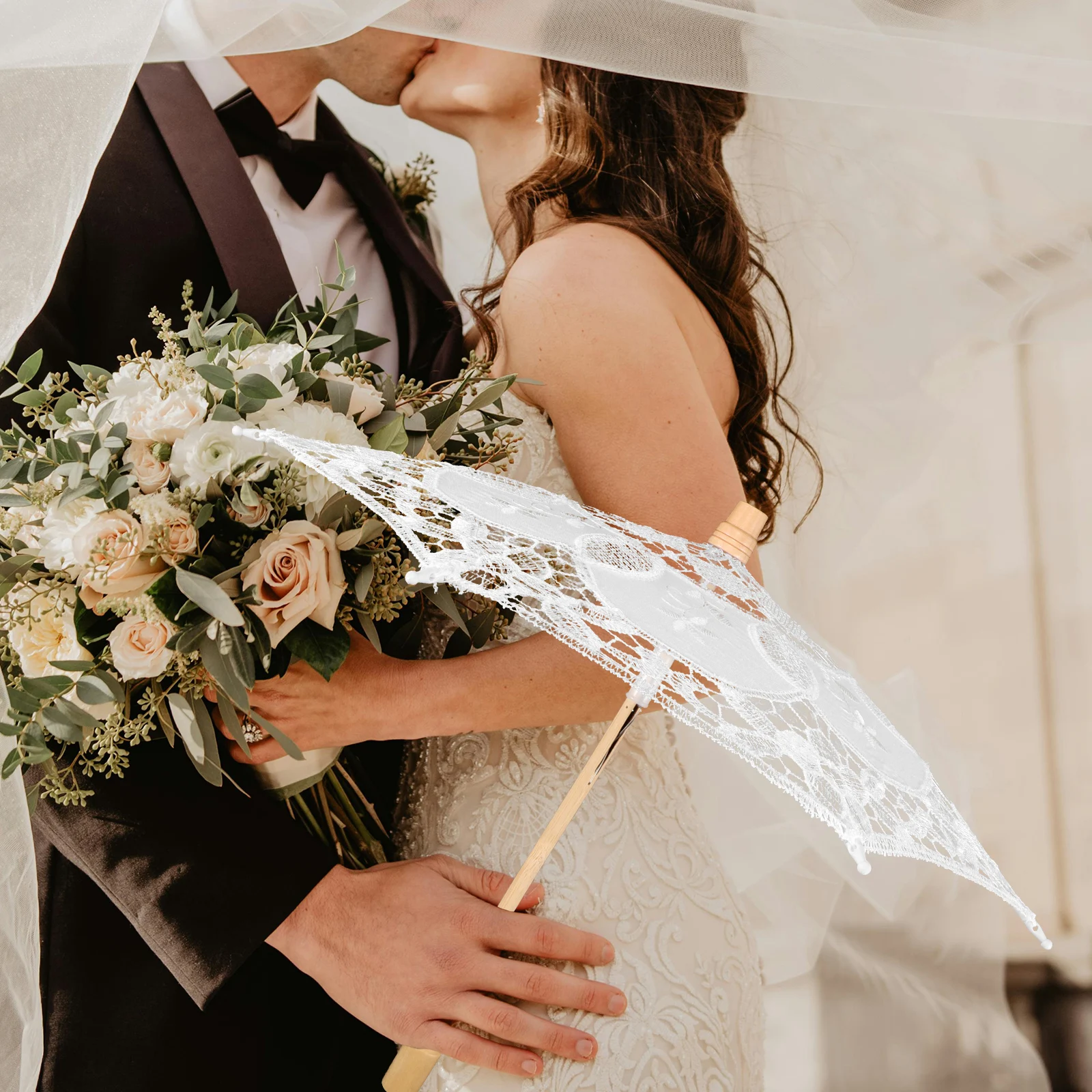 

Кружевной хлопковый зонтик для невесты, элегантный свадебный ремесленный декоративный зонтик для подружки невесты