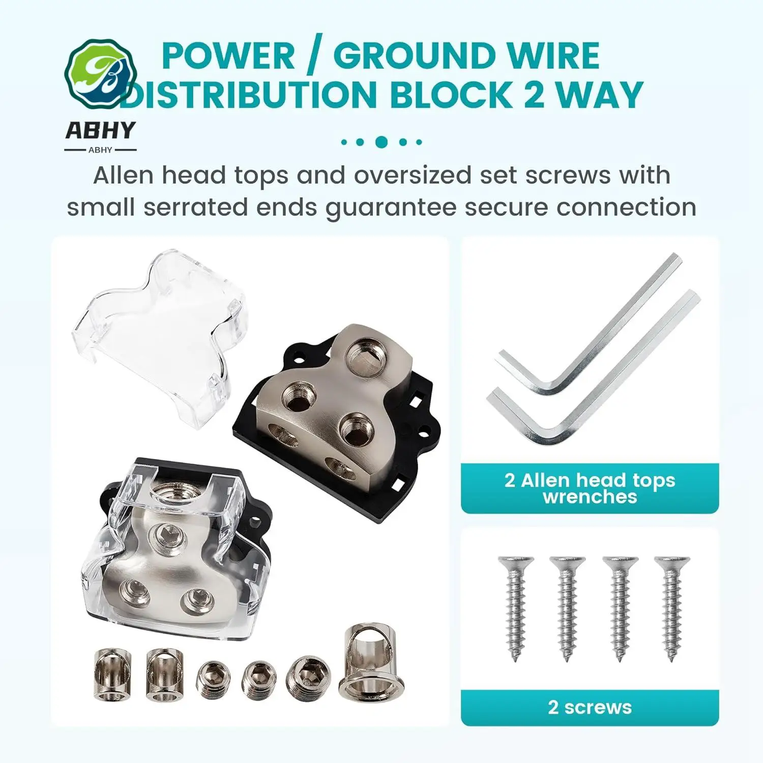 

ABHY-2PCS 2-Way Power Distribution Block, 0/2/4 Gauge In 4/8 Gauge Out Auto Car Audio Distribution Connecting Block