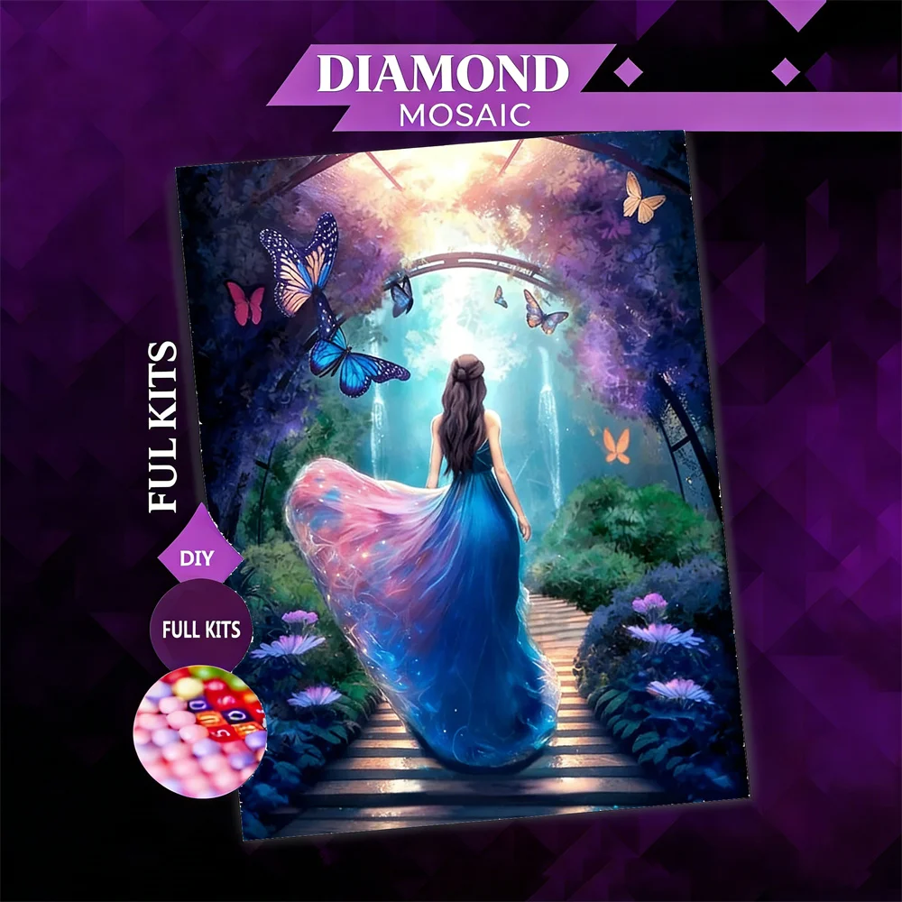 AZQSD Diamant-Mosaik-Sets, Mädchenporträt, Fantasie, für Erwachsene, Kunst, Strass, Schmetterling, Diamantmalerei, 5D-Heimdekoration