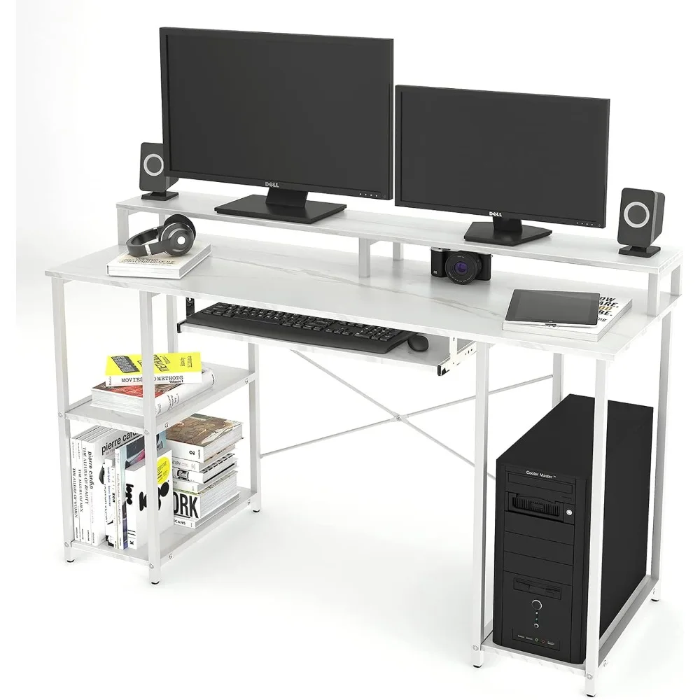 Computer Desk with Storage Shelves/24.5in Keyboard Tray/Monitor Stand Study Table for Home Office(54*19inch