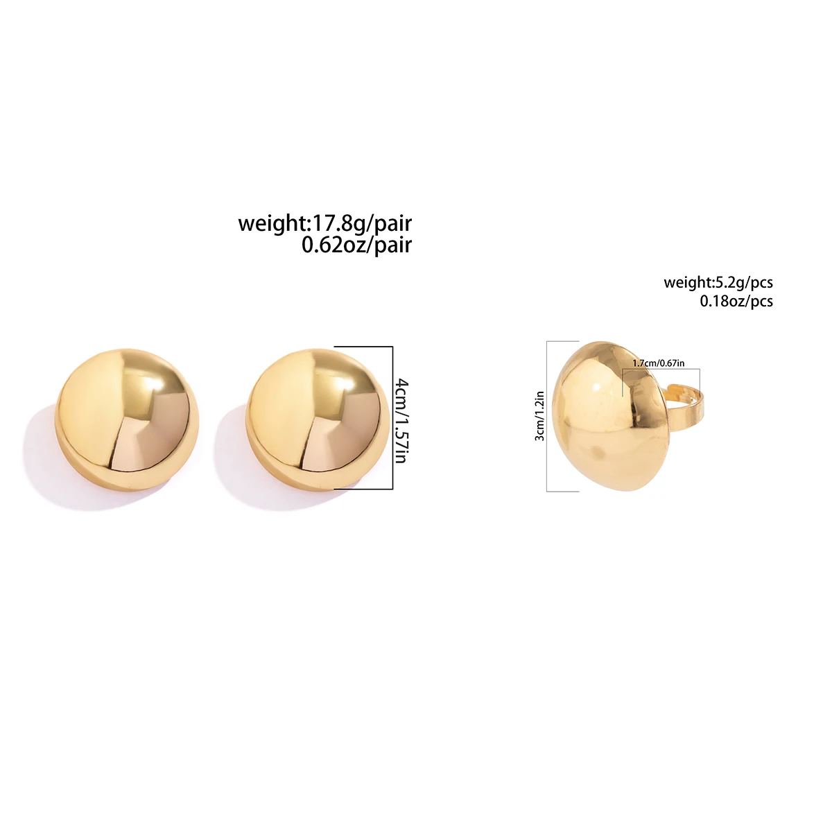 Ingemark 2Pcs Unique Smooth Round Big Ball Metal Stud Earrings Women Classic Vintage Rings Pierced Earring Steampunk Jewelry Set