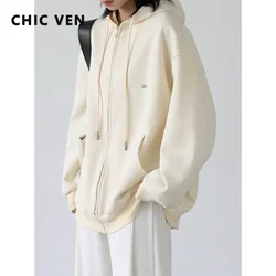 CHIC VEN Women Sweatshirts Casual Loose Letter Embroidery Hoodies Sweater Female Jacket Ladies Coat Sports Spring Autumn 2022