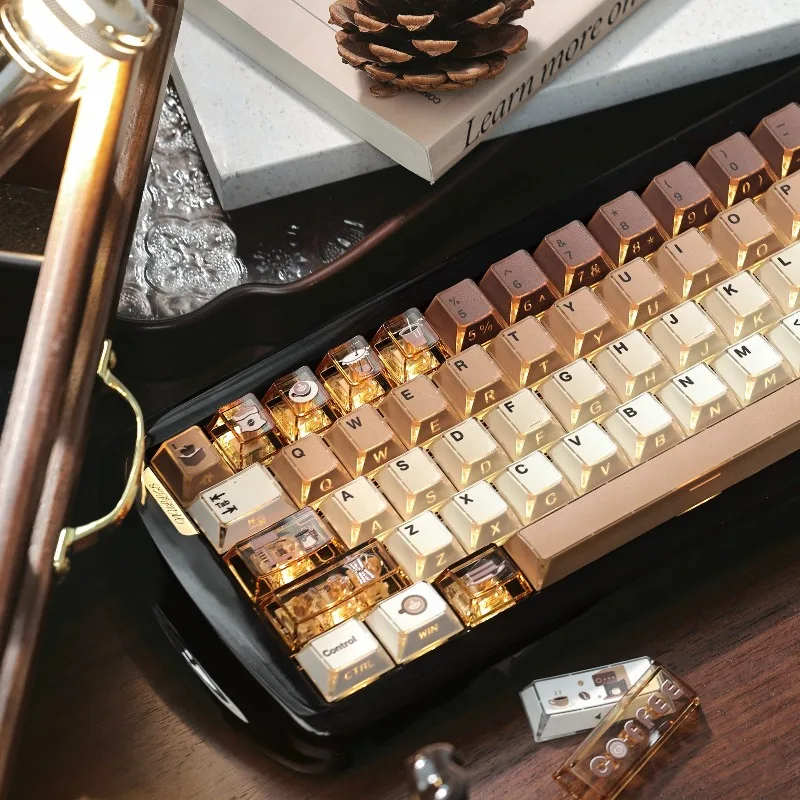 

Coffee Keycaps Set Custom PBT Sublimation Cherry Profile Transparent PC Keyboard Caps Refracted Light Transmission Accessories