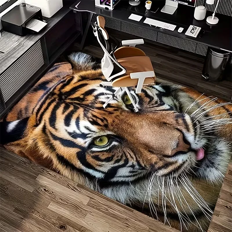 3D Tiger Head Pattern Large Carpet Anti Slip Polyester Fiber Office and Home Entrance Home Decoration Floor Mat