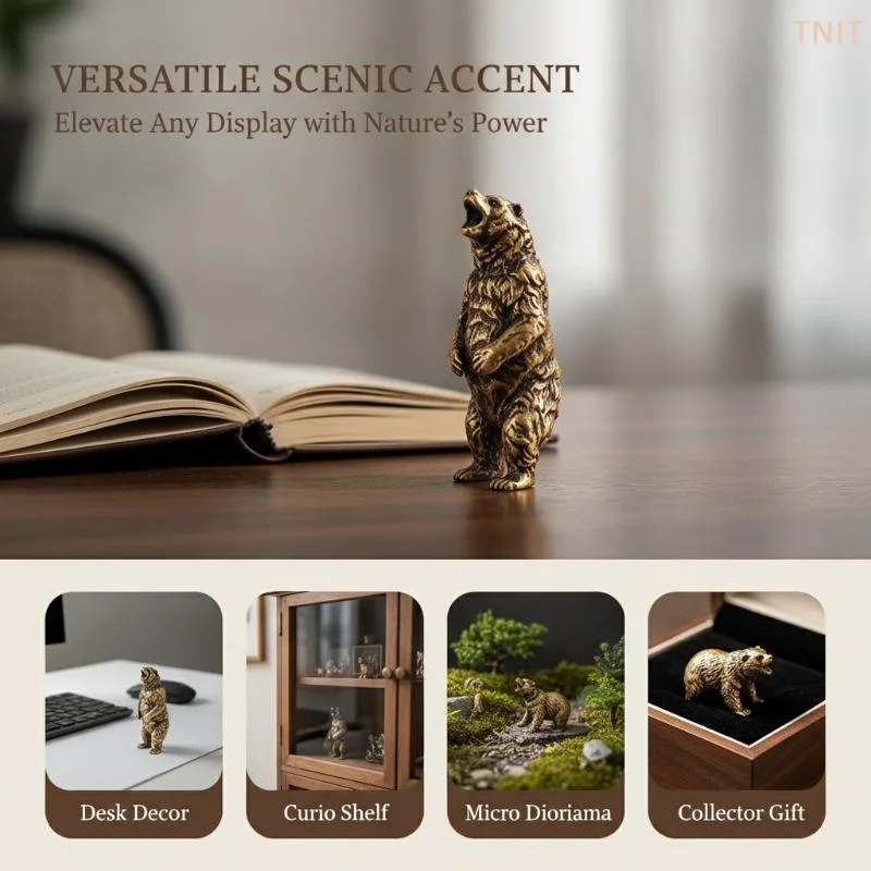 [J] Vintage Brass Roaring Bear Statue Exquisite Handcrafted Design Perfect For Home Office Desk Living Room Decor