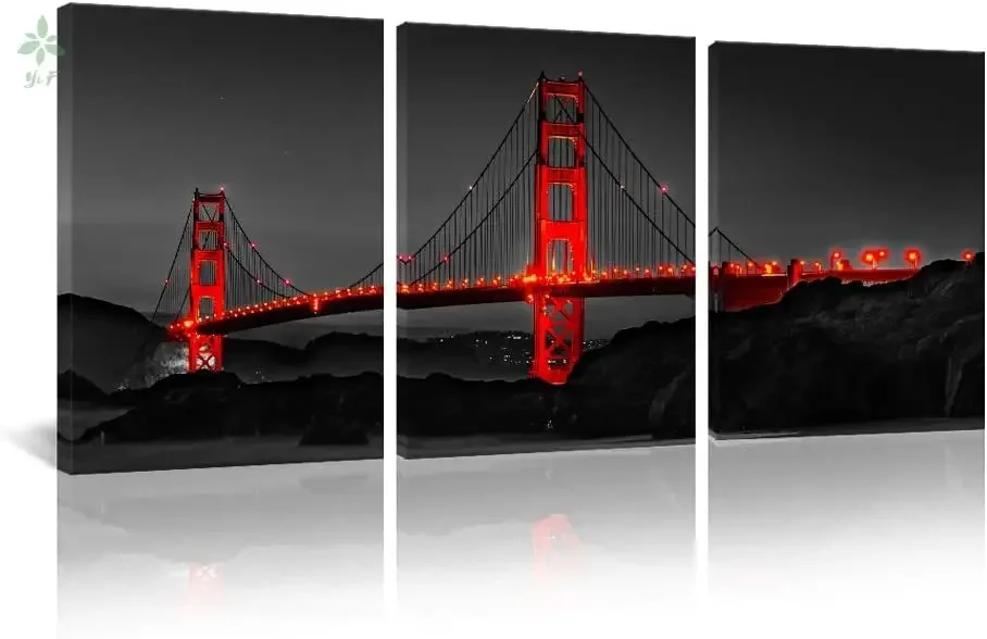 Black And Red Landscape Canvas Wall Art Golden Gate Bridge San Francisco Oil Painting For Office Bedroom Decoration