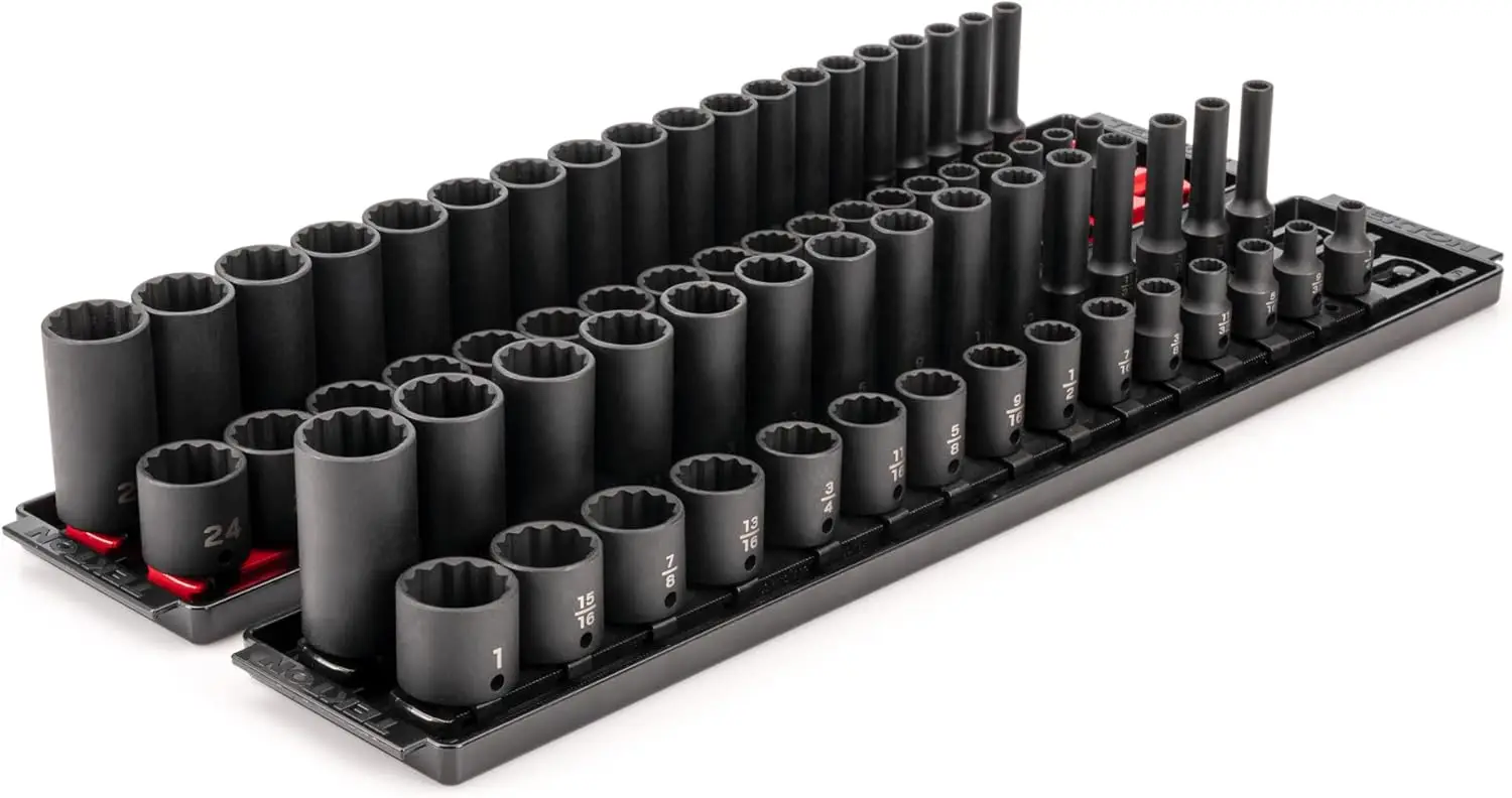 3/8 Inch Drive 12-Point Impact Socket Set With Rails, 68-Piece (1/4-1 In., 6-24 Mm) | Sid91219