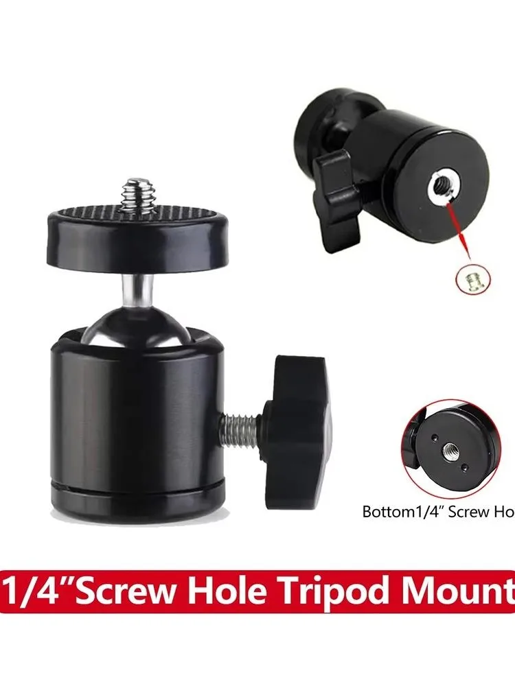 Universel 360 ° Tête de rotule rotative avec adaptateur pivotant pour trépied à vis 1/4" pour appareils photo, trépieds, monopodes, éclairage de diffusion en direct