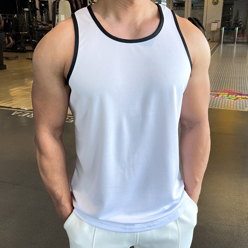  Solid Color Basketball Athletic Tank Top For Men Breathable Round Neck Sleeveless Top Gym Bodybuilding Workout Muscle Tank Tops 