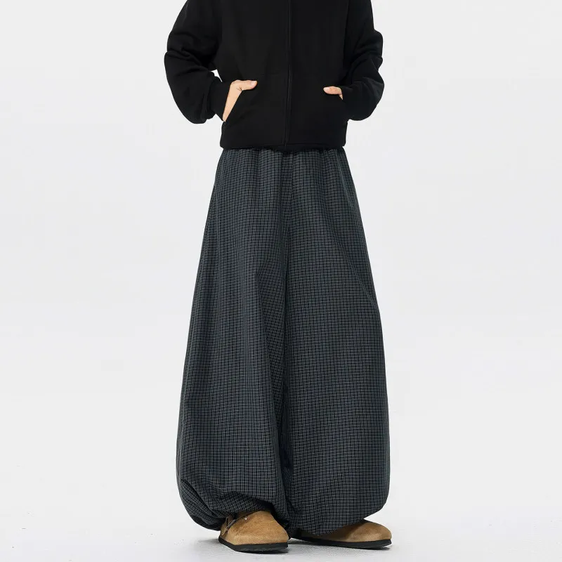 

Мужские брюки в американском ретро-стиле, оверсайз, в клетку, свободные, прямые, струящиеся, широкие, свободного кроя, повседневные брюки-фонари