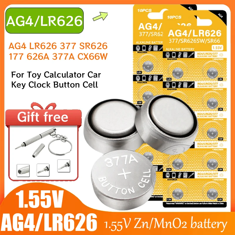 10-100PCS AG4 LR626 1.55V Alkaline Button Cell Batteries 377 SR626 177 for Watches Toys Calculators Car Keys Clocks