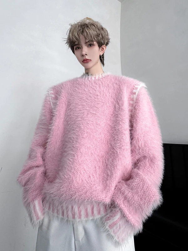 

TANGZ STUDIO Розовый вязаный свитер из норки, свободный, мягкий, в корейском стиле, модный, очень удобный, зимняя одежда