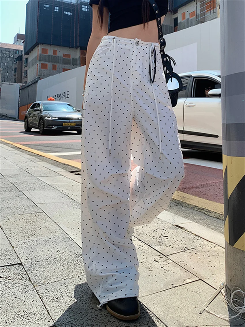 PLAMTEE Summer Slim Pants Women Printed New Polka Dots 2024 Casual All Match Office Lady Straight Wide Leg Streetwear Mujer