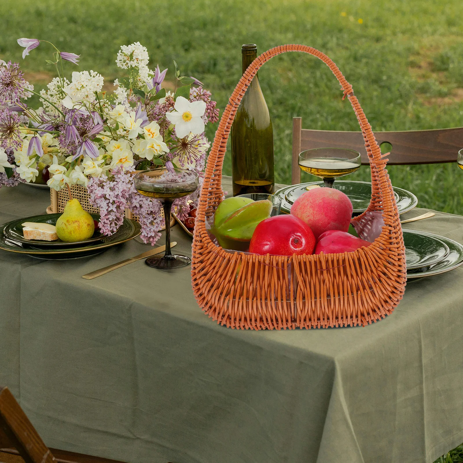 

Small Rattan Flower Basket For Wedding Party Vintage Woven Picnic Storage Fruit Vegetable Tote Boho Beach Bag Easter