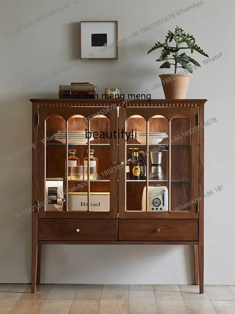 

cc182R1 Solid Wood Glass Wine Cabinet Vintage Display Cabinet Guest Restaurant Side Cabinet with Lights