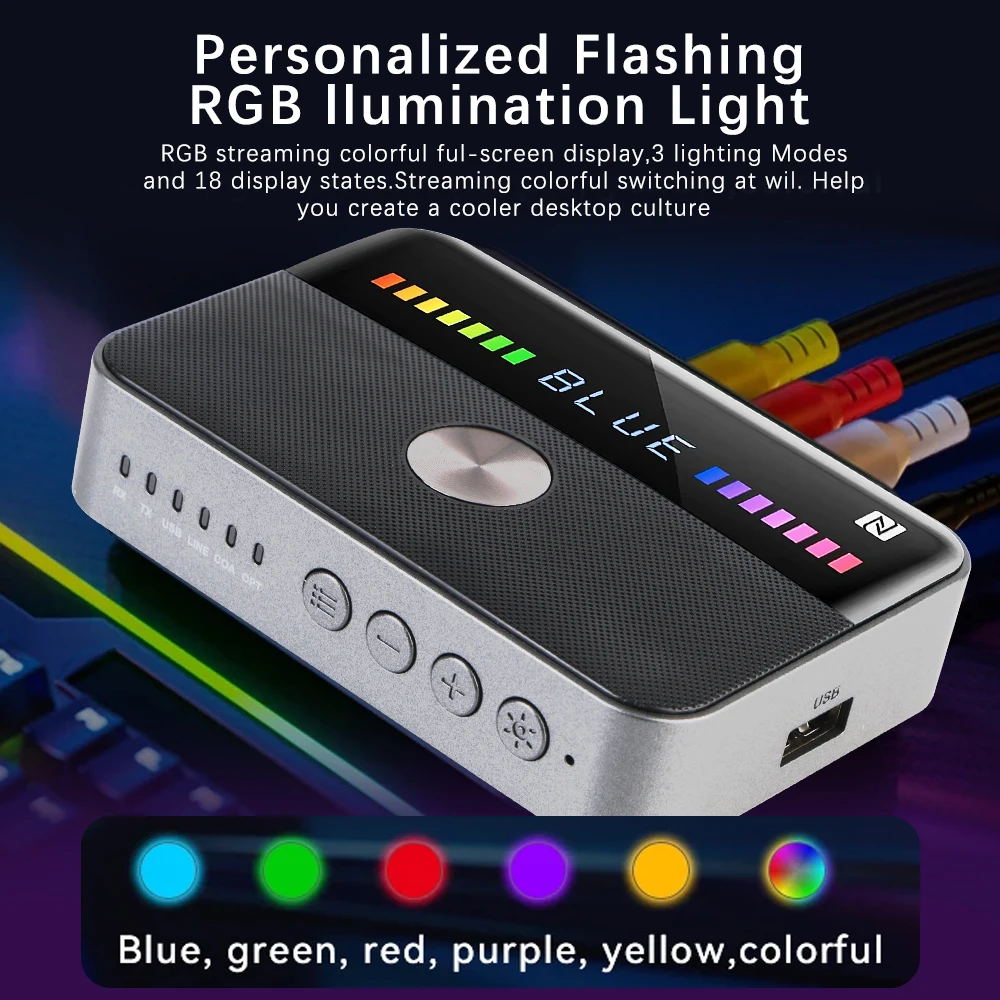 อะแดปเตอร์ไร้สายบลูทูธ 5.3 USB Audio Receiverเครื่องส่งสัญญาณNFC 3.5 มม.AUX RCA Coaxial Optical DAC Converter RGBสีสันสดใส