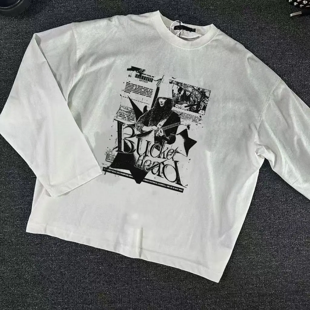 

Men Women Print Cotton T-shirt Fashion Hip Hop Metal Gothic Rock T Shirt Loose Streetwear Loose Sport T Shirt Y2K Long Sleeve