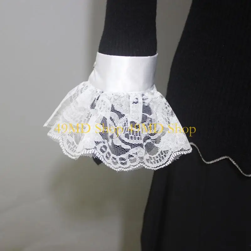49MD Jabot Collar Lace Wrist Cuffs Shirt Blouses Dress Removable Sleeves Ruffled Wrist Cuffs for Women Girl Photography