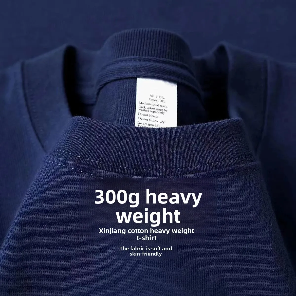 Zomer Lichtblauw 300g Zwaar Katoen T-shirt met korte mouwen Los Casual T-shirt met halve mouwen voor heren en dames
